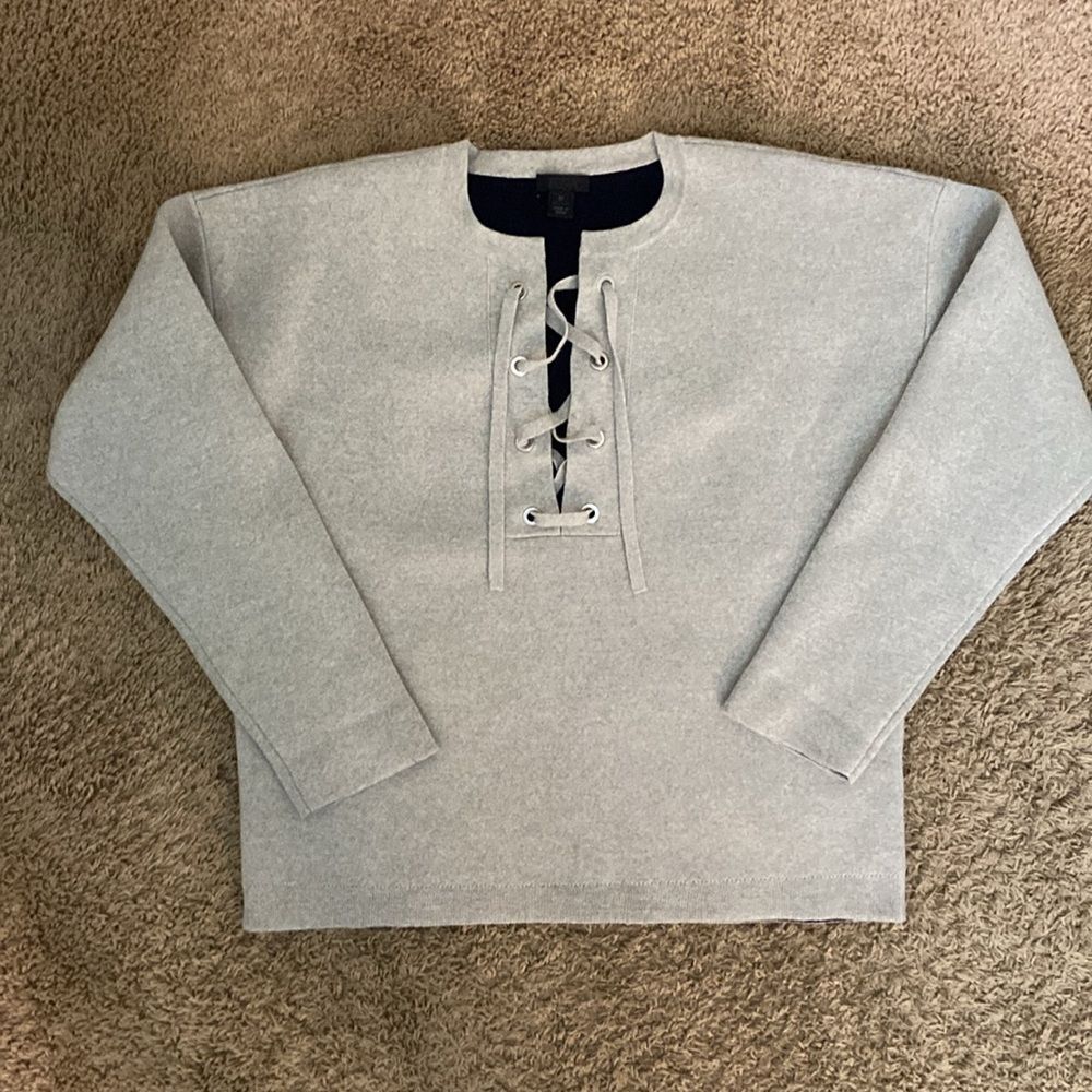 J. Crew Light Gray Lace-Up Crew Neck Sweater
